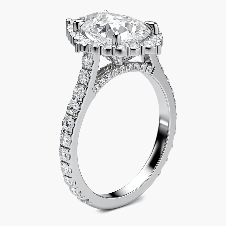 Vera Halo/Pavé Pear Diamond Ring