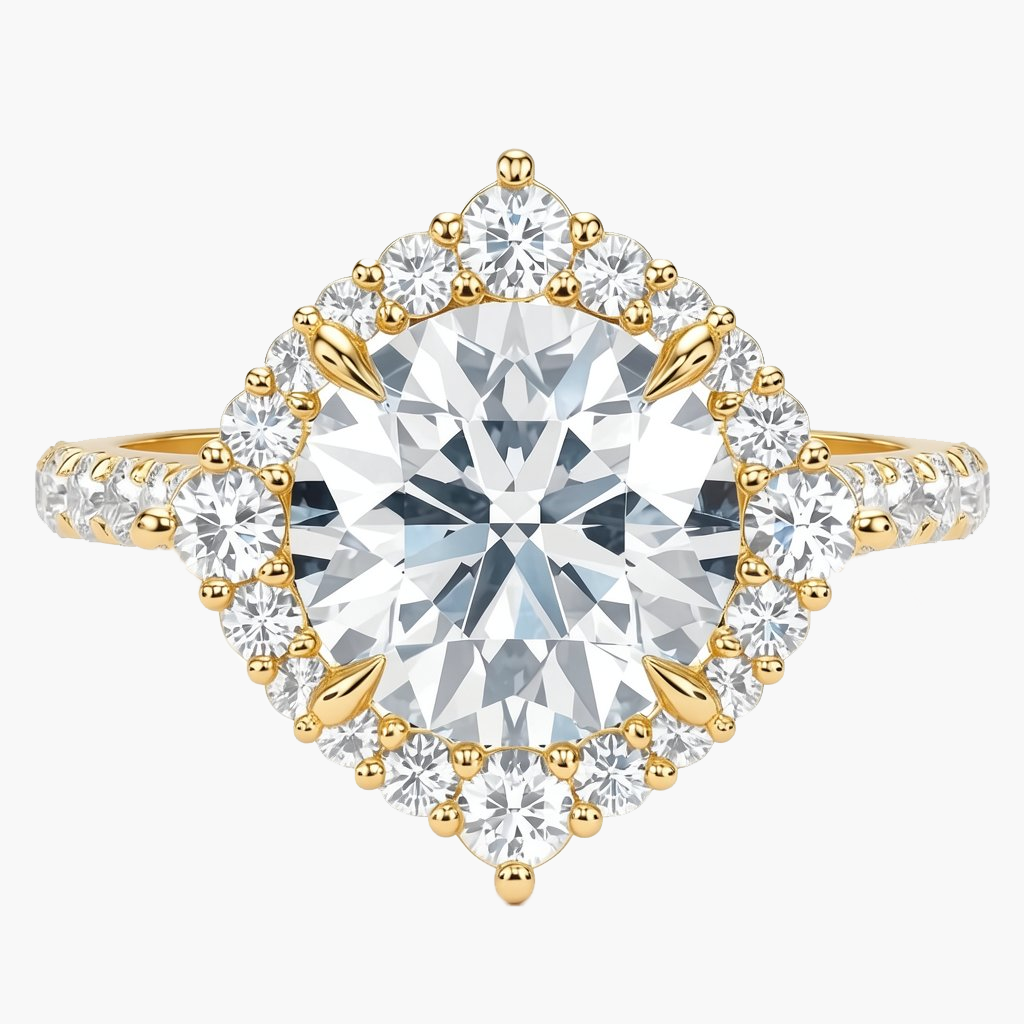 Rosaline Halo/Pavé Round Diamond Ring