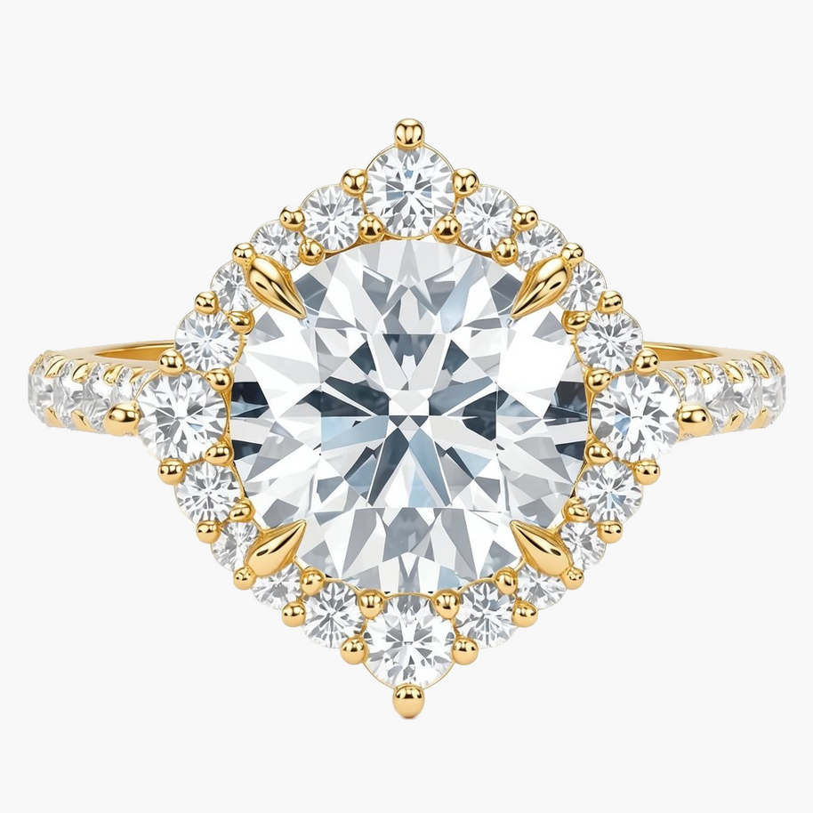 Rosaline Halo/Pavé Round Diamond Ring