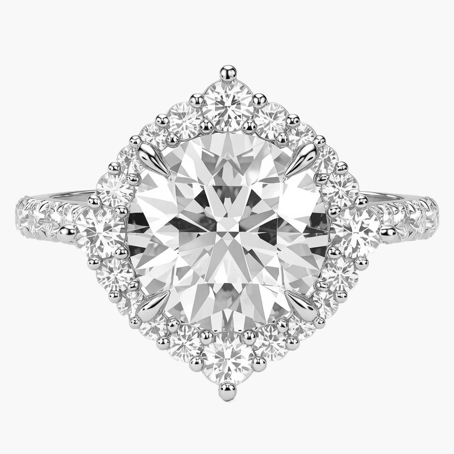 Rosaline Halo/Pavé Round Diamond Ring