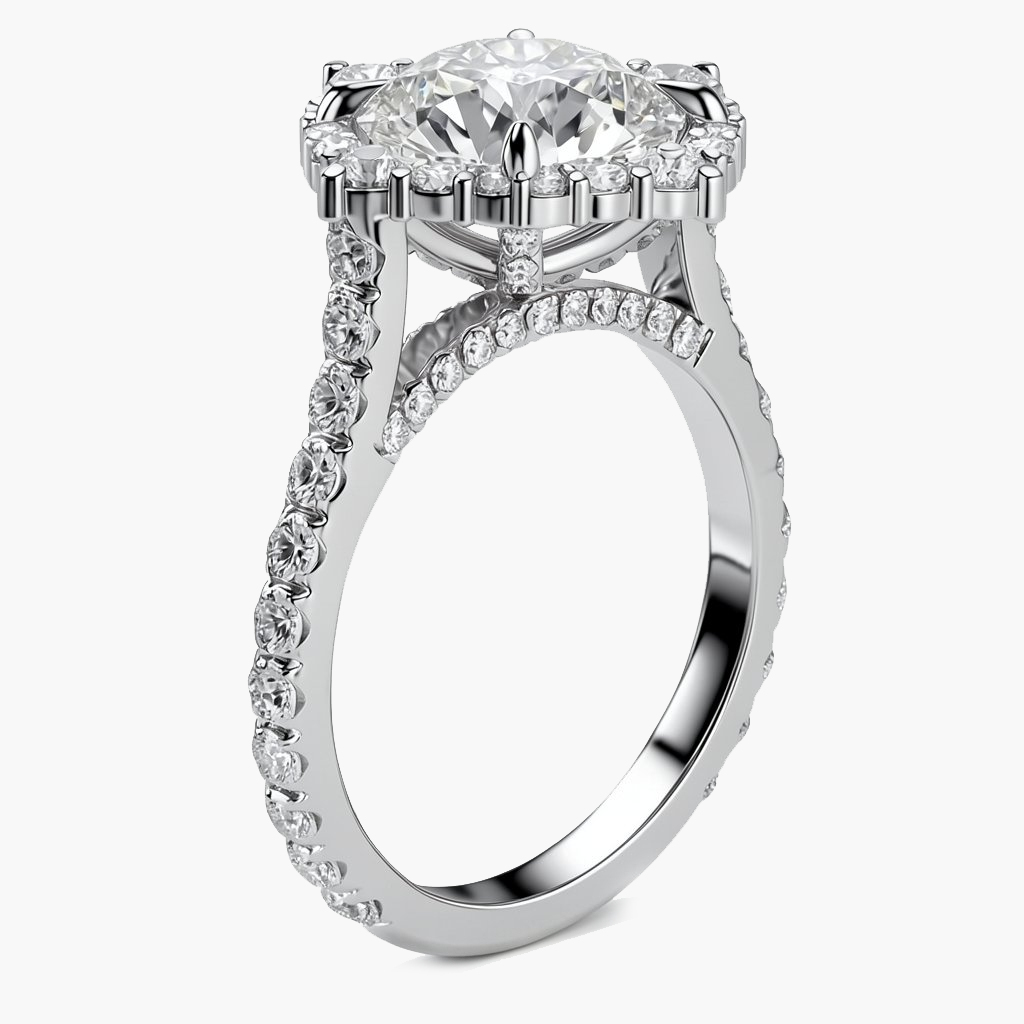 Rosaline Halo/Pavé Round Diamond Ring