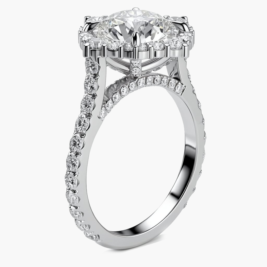 Rosaline Halo/Pavé Round Diamond Ring