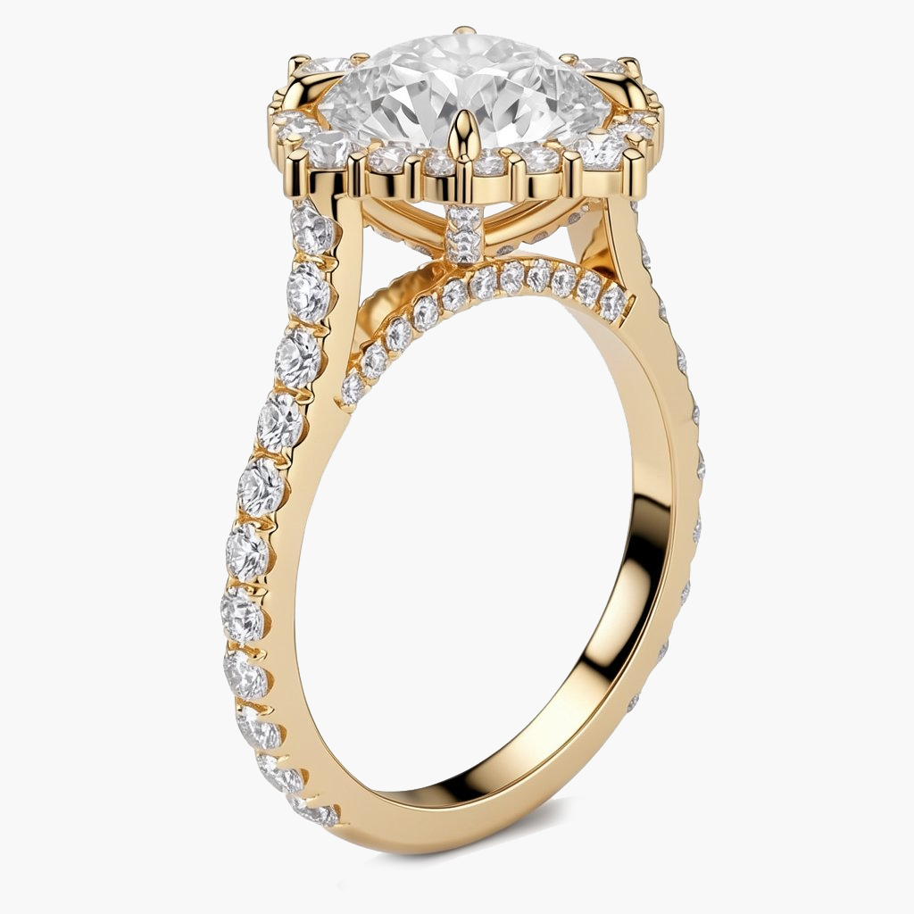 Rosaline Halo/Pavé Round Diamond Ring