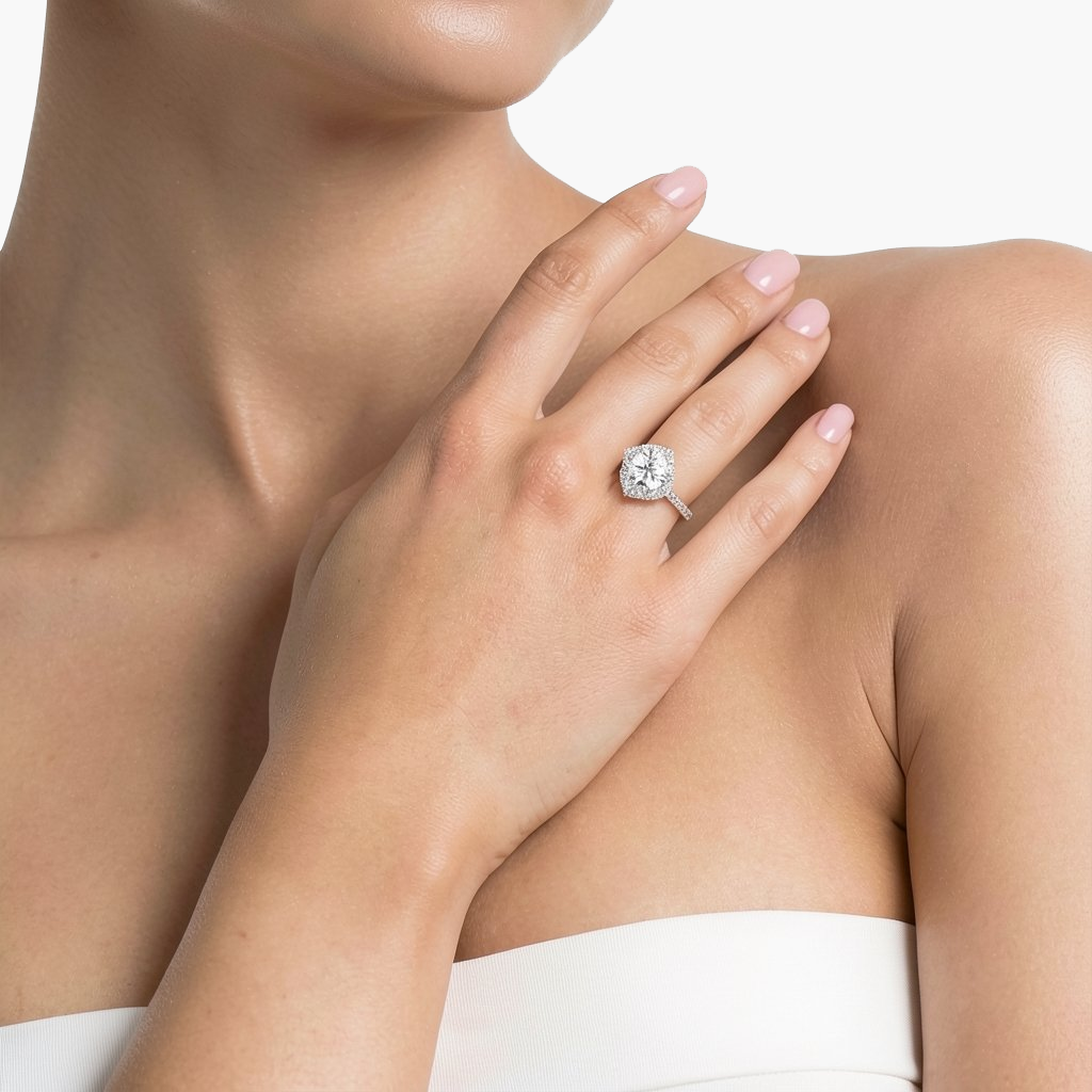 Rosaline Halo/Pavé Round Diamond Ring
