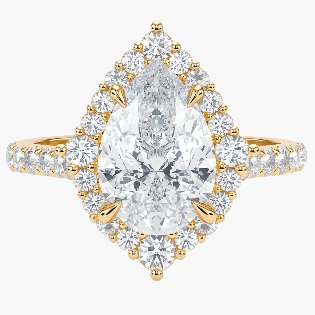 Vera Halo/Pavé Pear Diamond Ring