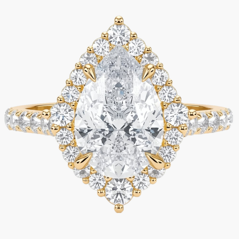 Vera Halo/Pavé Pear Diamond Ring