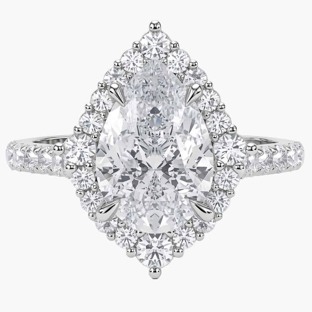 Vera Halo/Pavé Pear Diamond Ring