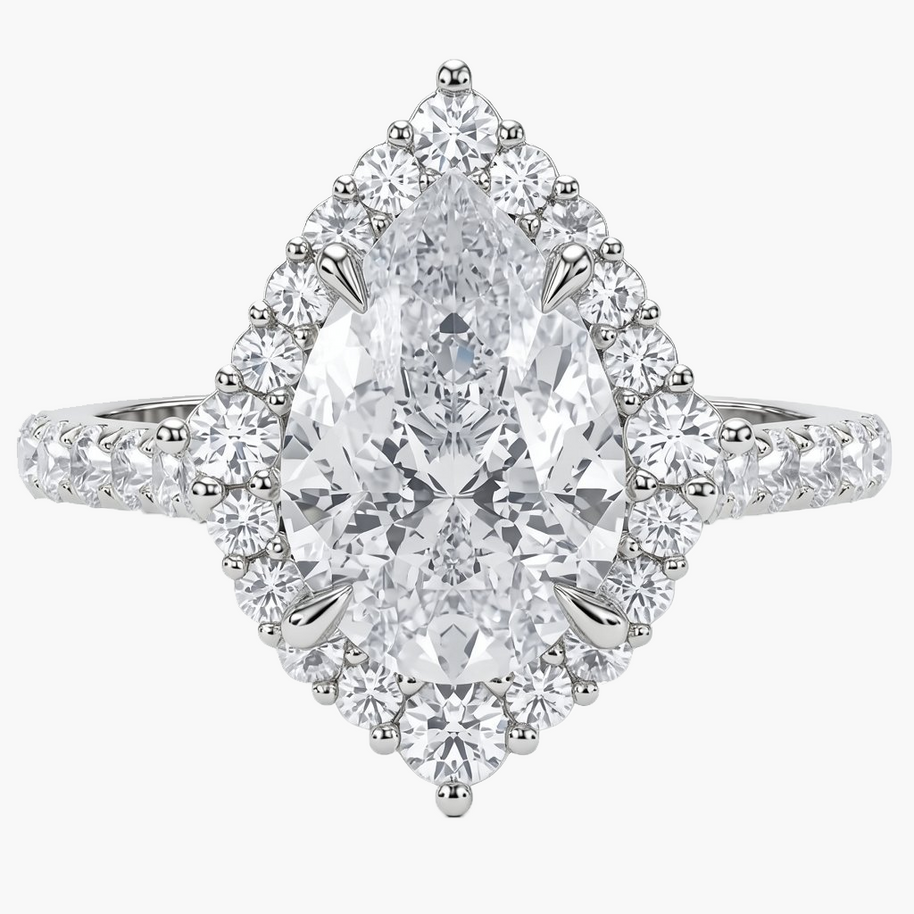 Vera Halo/Pavé Pear Diamond Ring