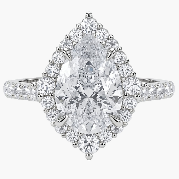 Vera Halo/Pavé Pear Diamond Ring