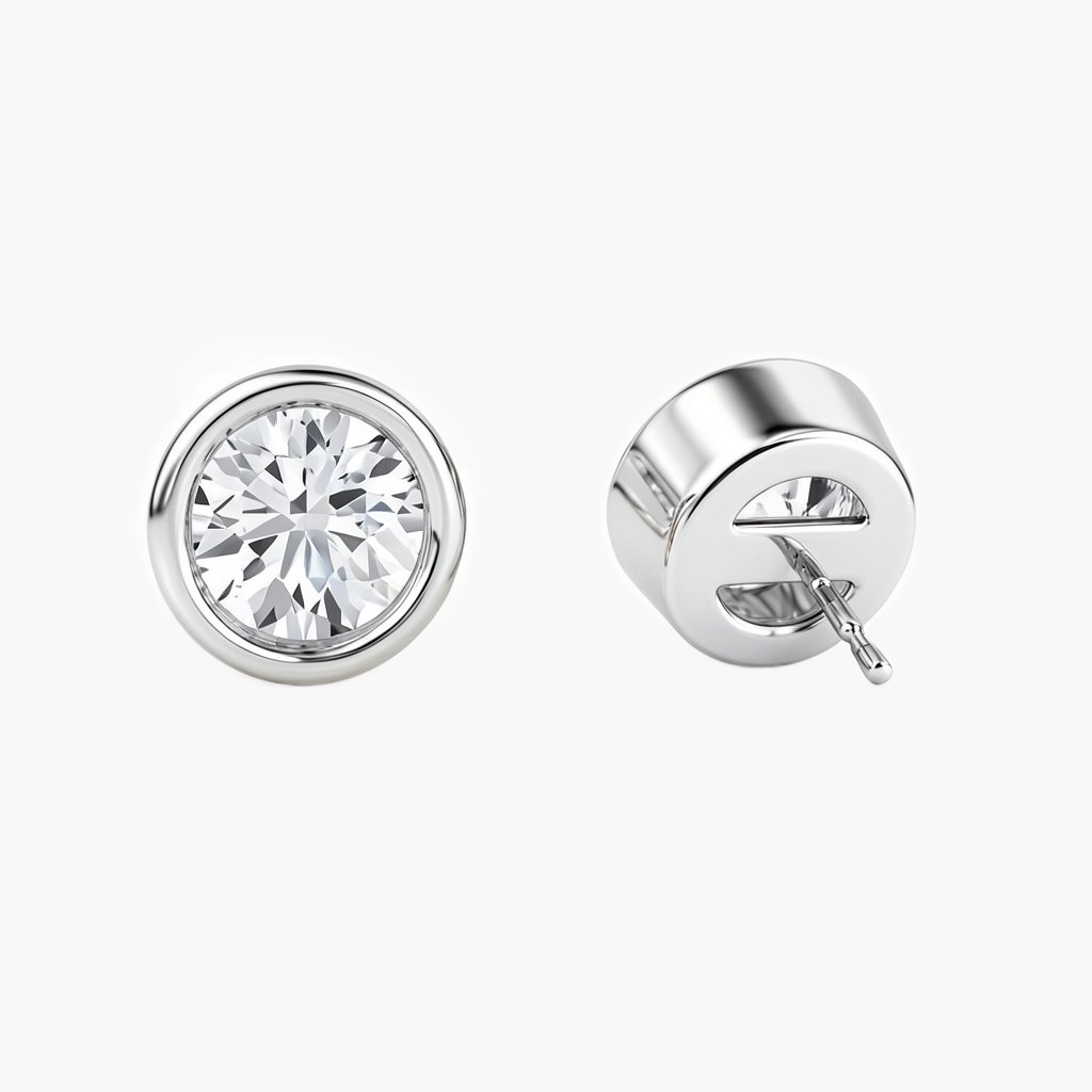 Bezel Diamond Stud Earrings