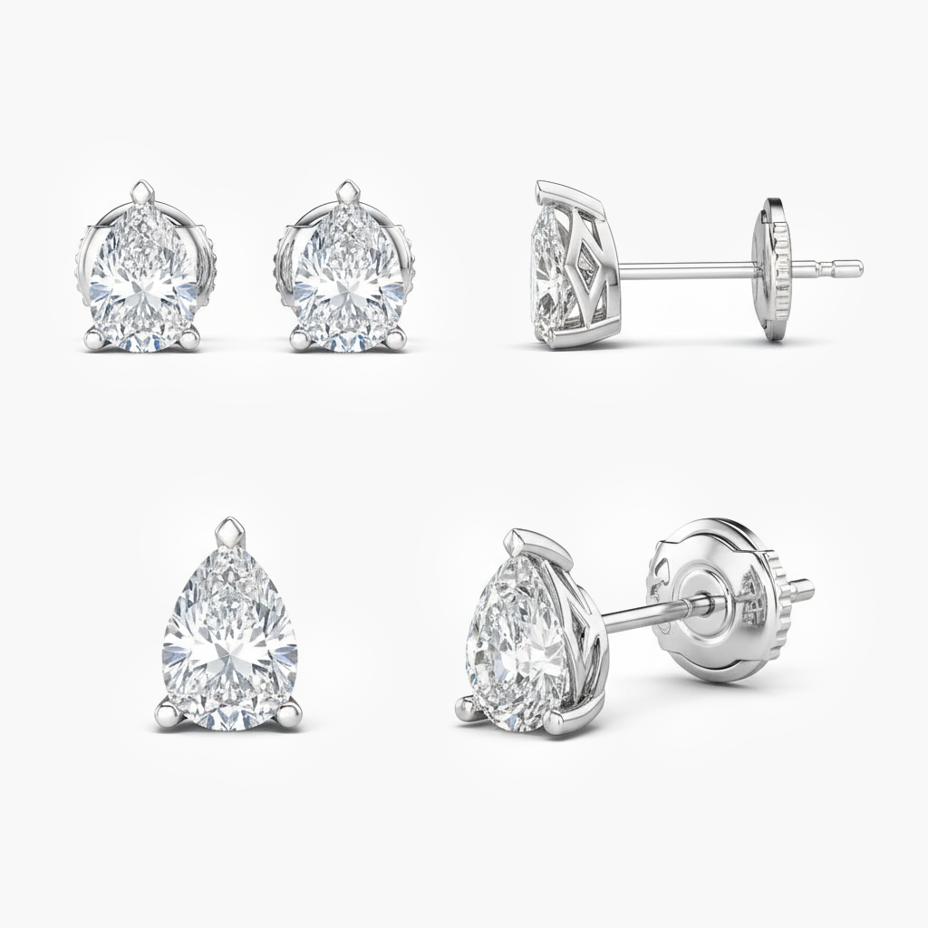 Boucles d'oreilles puces en diamant Meteor en forme de poire, 1 ct au total